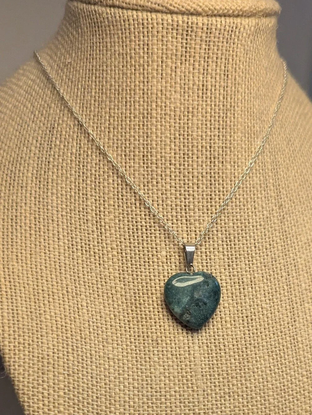 Blue‑Green Agate Heart Pendant • 18